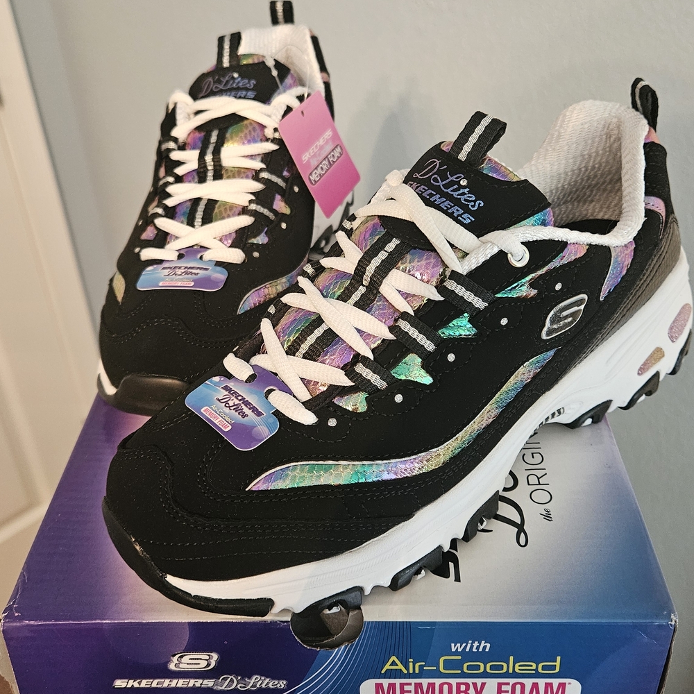 Skechers Black Multicolor Sneakers with Air-Cooled Comfort Sz 8.5